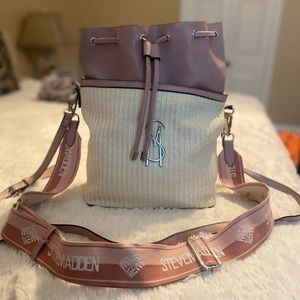 Steve Madden Bucket Straw Blush Faux Leather Bohemian Purse!